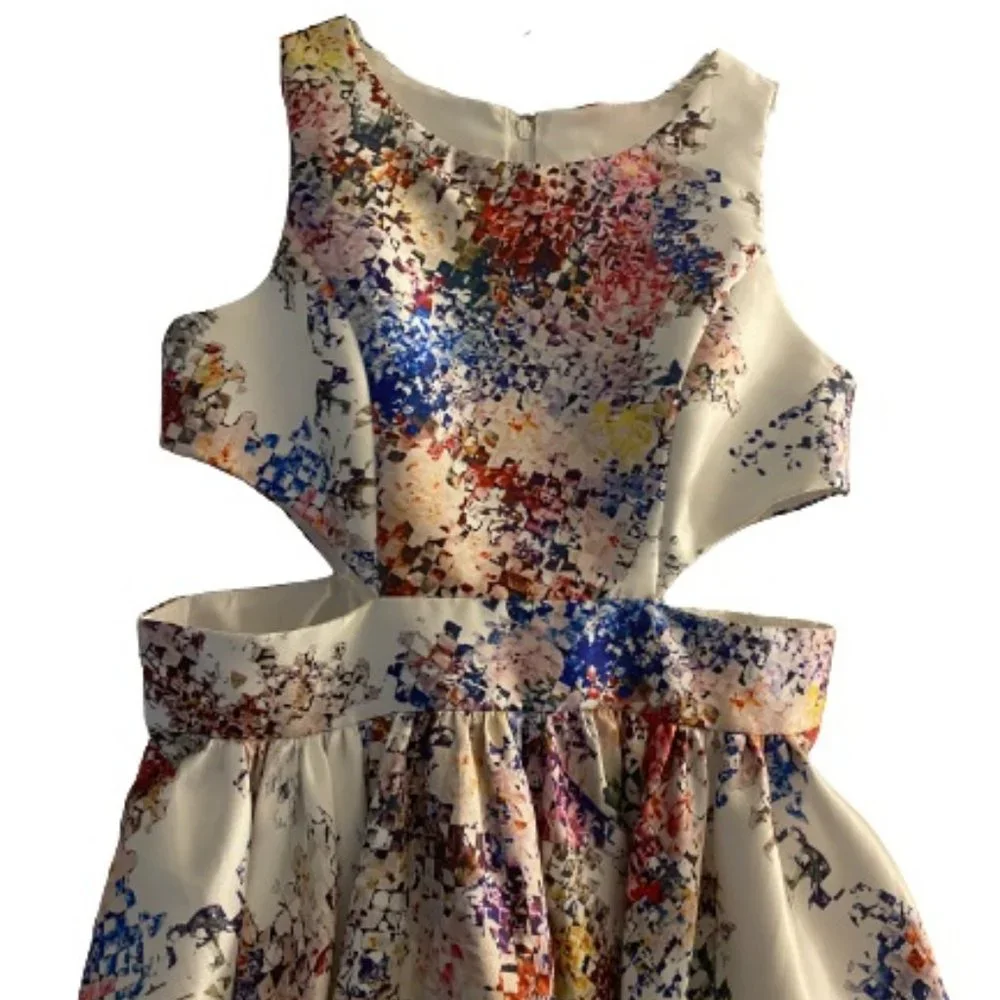 LEXIE BY MON CHERI CUTOUT SIDES LINED CRINOLINE SLIP SZ12 SLEEVELESS DRESS